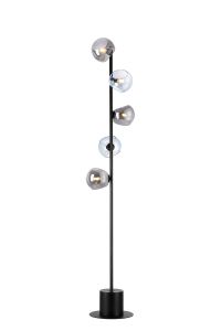 Eldia Floor Lamp With Double Cut Glass, 5 x E14, Satin Black/Blue/Smoke