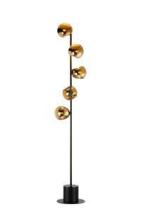Eldia Floor Lamp With Double Cut Glass, 5 x E14, Satin Black/Gold