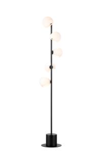 Eldia Floor Lamp With Double Cut Glass, 5 x E14, Satin Black/Opal