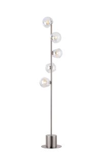 Eldia Floor Lamp With Double Cut Glass, 5 x E14, Satin Nickel/Iridescent
