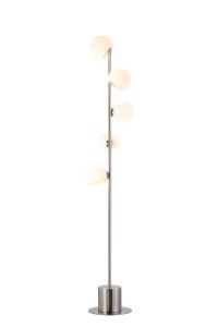 Eldia Floor Lamp With Double Cut Glass, 5 x E14, Satin Nickel/Opal