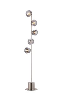 Eldia Floor Lamp With Double Cut Glass, 5 x E14, Satin Nickel/Smoke