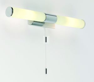 Romford Double Bathroom Wall Light Polished Chrome/Opal Glass Finish Switched