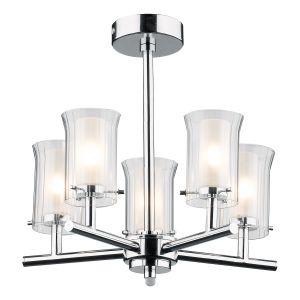 Elba 5 Light G9 Polished Chrome Bathroom IP44 Semi Flush Fitting With Outer Clear Ribbed Shade & Frosted Inner Shade