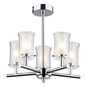 Elba 5 Light G9 Polished Chrome Bathroom IP44 Semi Flush Fitting With Outer Clear Ribbed Shade & Frosted Inner Shade