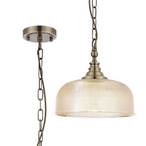 Arvo 27cm Flush/Single Pendant, 1 Light Adjustable E27, Antique Brass/Amber Glass