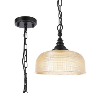 Arvo 27cm Flush/Single Pendant, 1 Light Adjustable E27, Satin Black/Amber Glass