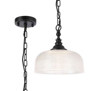 Arvo 27cm Flush/Single Pendant, 1 Light Adjustable E27, Satin Black/Clear Glass
