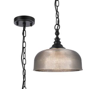 Arvo 27cm Flush/Single Pendant, 1 Light Adjustable E27, Satin Black/Smoke Glass