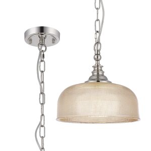 Arvo 27cm Flush/Single Pendant, 1 Light Adjustable E27, Polished Nickel/Amber Glass