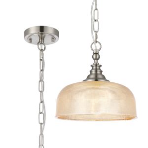 Arvo 27cm Flush/Single Pendant, 1 Light Adjustable E27, Satin Nickel/Amber Glass