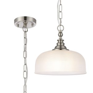 Arvo 27cm Flush/Single Pendant, 1 Light Adjustable E27, Satin Nickel/Clear Glass