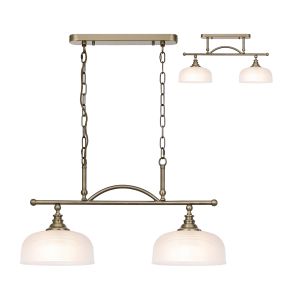 Arvo Semi Flush/Pendant Bar, 2 Light Adjustable E27, Antique Brass/Frosted Glass