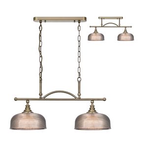Arvo Semi Flush/Pendant Bar, 2 Light Adjustable E27, Antique Brass/Smoke Glass