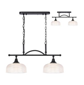 Arvo Semi Flush/Pendant Bar, 2 Light Adjustable E27, Satin Black/Clear Glass