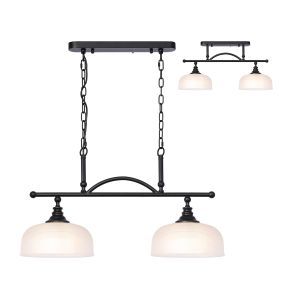 Arvo Semi Flush/Pendant Bar, 2 Light Adjustable E27, Satin Black/Frosted Glass