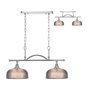 Arvo Semi Flush/Pendant Bar, 2 Light Adjustable E27, Polished Nickel/Smoke Glass