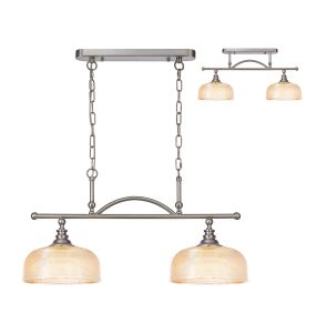 Arvo Semi Flush/Pendant Bar, 2 Light Adjustable E27, Satin Nickel/Amber Glass