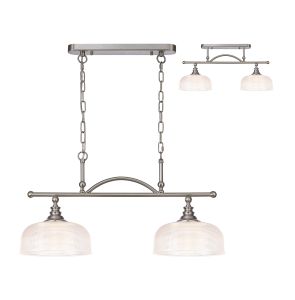 Arvo Semi Flush/Pendant Bar, 2 Light Adjustable E27, Satin Nickel/Clear Glass