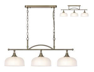 Arvo Semi Flush/Pendant Bar, 3 Light Adjustable E27, Antique Brass/Frosted Glass