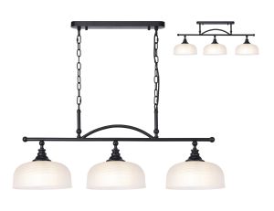Arvo Semi Flush/Pendant Bar, 3 Light Adjustable E27, Satin Black/Frosted Glass