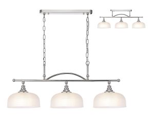 Arvo Semi Flush/Pendant Bar, 3 Light Adjustable E27, Polished Nickel/Frosted Glass