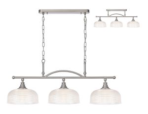 Arvo Semi Flush/Pendant Bar, 3 Light Adjustable E27, Satin Nickel/Clear Glass