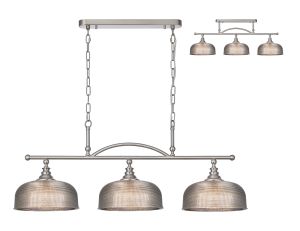 Arvo Semi Flush/Pendant Bar, 3 Light Adjustable E27, Satin Nickel/Smoke Glass