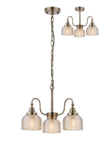 Arvo 47cm Semi Flush/Pendant, 3 Light E27, Antique Brass/Amber Glass