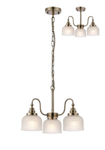 Arvo 47cm Semi Flush/Pendant, 3 Light E27, Antique Brass/Frosted Glass
