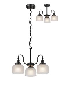 Arvo 47cm Semi Flush/Pendant, 3 Light E27, Satin Black/Frosted Glass