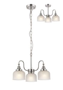 Arvo 47cm Semi Flush/Pendant, 3 Light E27, Polished Nickel/Frosted Glass