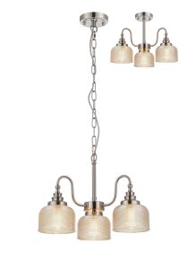 Arvo 47cm Semi Flush/Pendant, 3 Light E27, Satin Nickel/Amber Glass