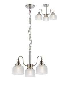 Arvo 47cm Semi Flush/Pendant, 3 Light E27, Satin Nickel/Clear Glass