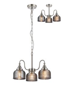 Arvo 47cm Semi Flush/Pendant, 3 Light E27, Satin Nickel/Smoke Glass