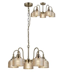 Arvo 57cm Semi Flush/Pendant, 5 Light E27, Antique Brass/Amber Glass
