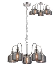 Arvo 57cm Semi Flush/Pendant, 5 Light E27, Polished Nickel/Smoke Glass