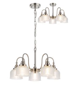 Arvo 57cm Semi Flush/Pendant, 5 Light E27, Satin Nickel/Clear Glass