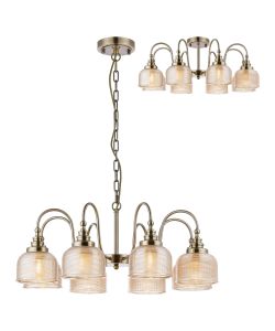 Arvo 73cm Semi Flush/Pendant, 8 Light E27, Antique Brass/Amber Glass