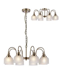 Arvo 73cm Semi Flush/Pendant, 8 Light E27, Antique Brass/Frosted Glass