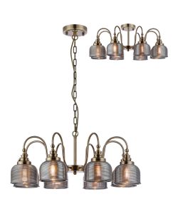 Arvo 73cm Semi Flush/Pendant, 8 Light E27, Antique Brass/Smoke Glass