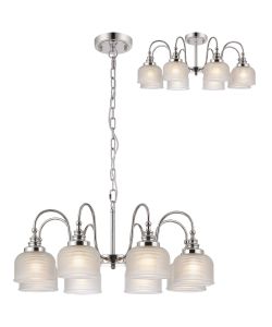 Arvo 73cm Semi Flush/Pendant, 8 Light E27, Polished Nickel/Frosted Glass