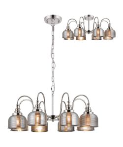 Arvo 73cm Semi Flush/Pendant, 8 Light E27, Polished Nickel/Smoke Glass