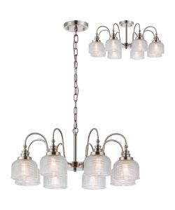 Arvo 73cm Semi Flush/Pendant, 8 Light E27, Satin Nickel/Clear Glass