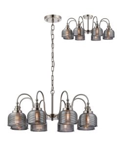 Arvo 73cm Semi Flush/Pendant, 8 Light E27, Satin Nickel/Smoke Glass