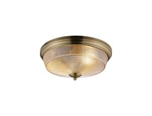 Arvo 34cm 2 Light E27 Flush Ceiling Light, Antique Brass/Amber Glass