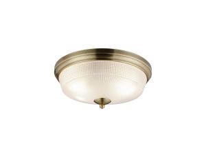 Arvo 34cm 2 Light E27 Flush Ceiling Light, Antique Brass/Frosted Glass