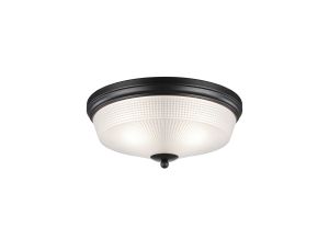 Arvo 34cm 2 Light E27 Flush Ceiling Light, Satin Black/Frosted Glass