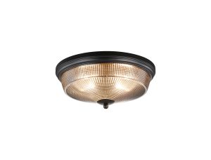 Arvo 34cm 2 Light E27 Flush Ceiling Light, Satin Black/Smoke Glass