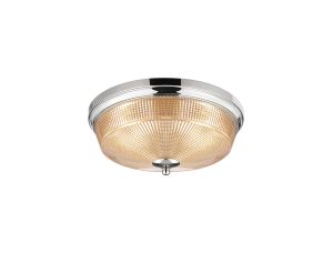 Arvo 34cm 2 Light E27 Flush Ceiling Light, Polished Nickel/Amber Glass